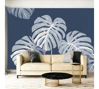 Wall Mural Wallpaper Tropical Leaves Monstera Deliciosa Navy Blue Theme Photo Wallpaper Non-Woven Wall Mural Poster for Living Room Bedroom Corridor TV Background Wall Decor Murals, 350 x 256 cm
