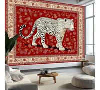 Wall Mural Wallpaper Vintage Animal Leopard Wall Decor for Living Room Bedroom, Red Non-Woven Mural for Children's Room Office Photo Paper Poster 300 x 210 cm
