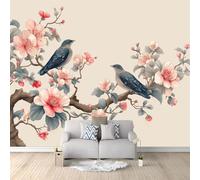 Wall Mural Wallpaper Vintage Rustic Floral Bird Branch Botanical 300 x 210 cm Premium Non-Woven Wall Paper Decor, Beige Photo Art for Bedroom Hallway, Living Room Lounge (Not Self-Adhesive)