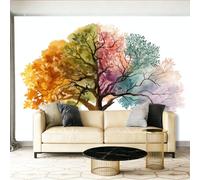 Wall Mural Wallpaper Watercolor Four Seasons Branches and Leaves Trees Colorful Theme Photo Wallpaper Non-Woven Wall Mural Poster for Living Room Bedroom Corridor Wall Decor Murals, 300 x 210 cm