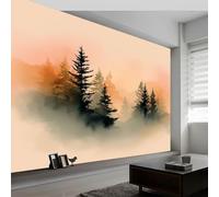 Wall Mural Watercolor Abstract Photo Wallpaper 300W x 210H cm, Forest Pine Trees Fog Non-Woven Mural Wall Art Decoration Poster Picture Design - Wallpaper Modern for Kids Room Living Room Bedroom