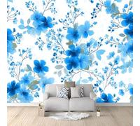 Wall Mural Watercolor Flowers Fresh Natural Pattern for Kids Room 300x210 cm, Eco-Friendly Waterproof Wallpaper Photo Mural Wall Decor for Nursery Bedroom Playroom Wall Covering Blue