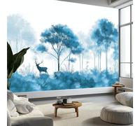 Wall Mural Watercolour Forest Deer Trees 300 x 210 cm Photo Wallpaper, Non-Woven Mural Wallpaper for Living Room Bedroom Kids Room TV Sofa Background Family Wall Decor