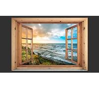 Wall Mural Window View 200x140 cm 3D Photo Wallpaper Ocean Wallpaper Non-Woven Wall Art Decoration Poster for Bedrooms and Living Room 971-ABC