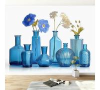 Wall Murals 300 x 210 cm, Non-Woven Photo Wallpaper - Modern Minimalist Floral Glass Bottle Mural Wallpaper for Living Room Bedroom Hallway Sofa Backdrop Wall Decor Wallcovering, Blue