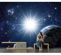 Wall Murals 300X210Cm, Cosmic Dawn Earth Bright Light Pattern Wall Fabric, Sci-Fi Space Landscape Art Large Photo Wallpaper For Living Room Bedroom Bathroom Office Dining Room Kid'S Room Home Decor