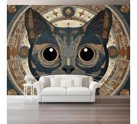 Wall Murals 350 x 256 cm, Big-Eyed Cat Face Wall Fabric Removable, Abstract Style Large Photo Wallpaper for Living Room Bedroom Bathroom Office Dining Room Kid's Room Home Decor