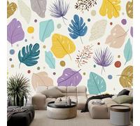 Wall Murals 350 x 256 cm, Non-Woven Photo Wallpaper - Boho Tropical Leaves Polka Dot Mural Wallpaper for Living Room Bedroom Hallway Sofa Backdrop Wall Decor Wallcovering, White