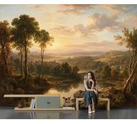 Wall Murals 350X256Cm,Twilight Valley Countryside Landscape Pattern Wall Fabric,Rococo Style Oil Painting Art Large Photo Wallpaper For Living Room Bedroom Bathroom Office Dining Room Kid'S Room