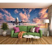 Wall Murals 3D Wallpaper Aircraft Fighter Transport Aircraft 3D Wall Mural Living Room Sofa Tv Wall Bedroom Wallpaper Peel And Stick Wall Photo Removable Wall Posters Self-Adhes 140 (W) x 70 (H) cm