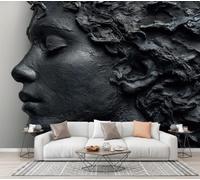 Wall Murals 3D Woman Sculpture Large Photo Wallpaper | Rock-Like Texture Curly-Haired Girl'S Profile Wall Stickers XXL Poster Picture Home Decoration for Living Room, Bedroom, Office, Dining Room