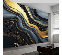 Wall Murals Abstract Black Gold Marble Wallpaper Custom Size 350W x 256H cm, Luxurious Removable Photo Wallpaper Murals - Home Decoration Wall Art Covering for Living Room Bedroom Children's Room