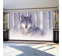 Wall Murals Animal Gray Wolf Wall Mural 200 x 140 cm Grey Large Photo Wallpaper HD Printing Waterproof for Living Room Bedroom Bathroom