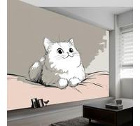 Wall Murals Animals Cute White Cat Wallpaper Custom Size 300W x 210H cm, Cartoon Removable Photo Wallpaper Murals - Home Decoration Wall Art Covering for Living Room Bedroom Children's Room