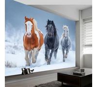 Wall Murals Animals Horse Snowy Landscape Wallpaper Custom Size 400W x 280H cm, Cinematic Removable Photo Wallpaper Murals - Home Decoration Wall Art Covering for Living Room Bedroom Children's Room