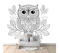 Wall Murals Animals Owl Line Drawing Forest Wisdom Non-Woven Wallpaper 250 x 175 cm Large Photo Wallpaper, for Living Room Bedroom Wall Covering Mural Decor Photo Wall Paper White