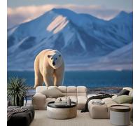 Wall Murals Animals Polar Bear Snow Mountain Wallpaper 400W x 280H cm, Nature Photography Removable Photo Wallpaper Murals - Home Decoration Wall Art Covering for Living Room Bedroom Children's Room