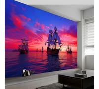 Wall Murals at Sea Sailboats Sunsets Wallpaper 350W x 256H cm, Natural Landscape Removable Photo Wallpaper Murals - Home Decoration Wall Art Covering for Living Room Bedroom Children's Room