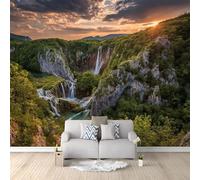 Wall Murals Canyons Forests Streams Mountains Scenery 400 x 280 cm Large Photo Wallpaper Non-Woven, for Living Room Bedroom Office Dining Room, Dark Green Wall Covering Home Decor for Kids Room