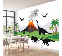 Wall Murals Cartoon Jungle Mural Removable Wall Covering, Animals Dinosaurs Volcano Palm Trees Photo Wallpaper for Living Room Bedroom Office Kids Dorm Decor, 250 x 175 cm