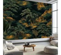 Wall Murals Chinese Traditional Landscape Forest Non-Woven Photo Wallpaper, Green Wall Mural Decorative for Living Room Bedroom Bathroom Photo Wallpaper 200 x 140 cm (W x H)