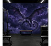 Wall Murals Dark Fantasy Purple Dragon Flying Through Starry Night Clouds | Custom Size Self-Adhesive Wall Fabric Removable Large Wallpaper Wall Decor for Living Room Bedroom Office