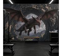 Wall Murals Dark Fantasy Red Dragon Flying Through Natural Rock Arch Canyon | Custom Size Self-Adhesive Wall Fabric Removable Large Wallpaper Wall Decor for Living Room Bedroom Office