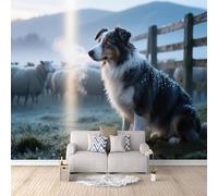 Wall Murals Dog Photo Wallpaper Mural 3D, Non-Woven Wallpaper, Modern Decoration Poster Picture Rural Farm, Border Collie Wall Mural for Living Room Bedroom 500 × 280 cm (W x H)