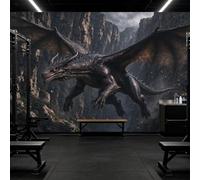 Wall Murals Dramatic Black Lava Dragon Flying Through Rocky Canyon Wings | Custom Size Self-Adhesive Wall Fabric Removable Large Wallpaper Wall Decor for Living Room Bedroom Office