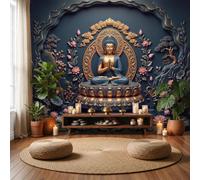 Wall Murals Ethnic Groups Lotus Pond Buddha Art Large Photo Wallpaper | Buddha Lotus Flower Clouds Art Wall Stickers XXL Poster Picture Home Decoration for Living Room,Bedroom,Meditation Areas