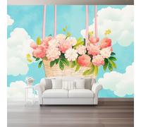 Wall Murals for Living Room - Flower Basket Clouds Non-Woven Photo Wallpaper 150 x 105 cm (W x H), Light Blue Wall Mural Decoration Poster Picture for Bedroom Dining Room