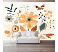 Wall Murals for Living Room - Flowers Insects Butterflies Non-Woven Photo Wallpaper 150 x 105 cm (W x H), Beige Wall Mural Decoration Poster Picture for Living Room Bedroom Dining Room