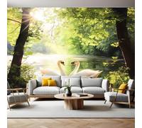 Wall Murals for Living Room Forest swan Green 3D Print Photo Wallpaper Luxury Design Modern Non-Woven Wall Mural Sofa TV Kids Bedroom Decoration 200 x 140cm