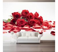 Wall Murals for Living Room - Romance Flowers Rose Petals Non-Woven Photo Wallpaper 200 x 140 cm (W x H), Red Wall Mural Decoration Poster Picture for Living Room Bedroom Dining Room