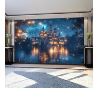 Wall Murals Forest Starry Sky Castle Wall Mural 200 x 140 cm Blue Large Photo Wallpaper HD Printing Waterproof for Living Room Bedroom Bathroom