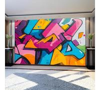 Wall Murals Geometric Graffiti Texture 390 x 260 cm Photo Wallpaper Painted Non-Woven Wall Mural for Living Room Bedroom Bathroom Sofa