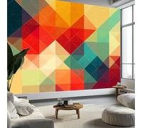 Wall Murals Geometric Retro Triangles Squares 450 x 315 cm Photo Wallpaper Coloured Tv-Background Wall Murals, Non-Woven Sofa Bedroom Wallpaper for Bedroom Living Room