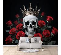 Wall Murals Gothic Photo Wallpaper Mural 3D, Non-Woven Wallpaper, Modern Decoration Poster Picture Gothic Skull Crown, Rose Wall Mural for Living Room Bedroom 500 × 280 cm (W x H)