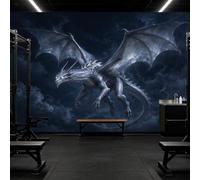Wall Murals Ice Dragon Flying Through Stormy Night Clouds Winter Mythical | Custom Size Self-Adhesive Wall Fabric Removable Large Wallpaper Wall Decor for Living Room Bedroom Office