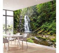 Wall Murals Jungle Nature Mural Removable Wall Covering, Waterfall Rocks Woodland Stream Large Photo Wallpaper for Living Room Bedroom Office Kids Dorm Decor, 350 x 256 cm