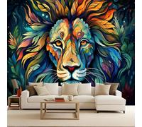 Wall Murals Lion Photo Wallpaper for Living Room Forest Plants Painting Lion Non-Woven 500x280cm Mural Panoramic Large Photo Paper Wall Murals Wildlife for Bedrooms Eco-Friendly Decoration