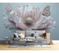 Wall Murals Luxury Realistic Floral Design, Large Photo Silk Wallpaper Gold Leaf Flower Butterfly, Wall Stickers XXL Poster Picture Decoration for Living Room, Bedroom, Office, Dining Room, 200x140cm
