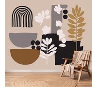 Wall Murals Minimalist Boho Mural Removable Wall Covering, Beige Arches Floral Polka Dots Large Photo Wallpaper for Living Room Bedroom Office Kids Dorm Decor, 400 x 280 cm