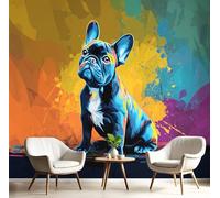 Wall Murals Modern French Bulldog Wallpaper, Abstract Ink Splash Wall Mural Decorative Wallpapers For Living Room Bedroom Mustard Yellow Photo Wallpaper, 150X105Cm (Wxh) Art Wallpapers 3D Effect