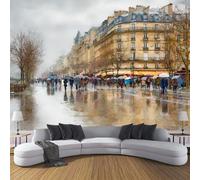 Wall Murals, Paris Street Scene Oil Painting Landscape Photo Wallpaper, 300x210cm (WxH) Large Photo Wallpaper Light Brown Poster for Living Room Bedroom Restaurant Office Background Decorative