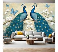 Wall Murals Peacock and Butterfly Wall Mural 200 x 140 cm Blue Large Photo Wallpaper HD Printing Waterproof for Living Room Bedroom Bathroom