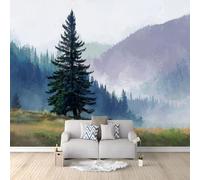 Wall Murals Pine Trees Mountains Forests Clouds Wilderness Non-Woven Wallpaper 400 x 280 cm Large Photo Wallpaper, for Living Room Bedroom Wall Covering Mural Decor Photo Wall Paper Dark Gray