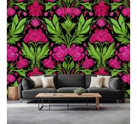 Wall Murals Plant Pink Flowers Green Leaves Wallpaper, William Morris Style Wall Mural Decorative Wallpapers for Living Room Bedroom Photo Wallpaper 500 x 280 cm Art Wallpapers 3D Effect
