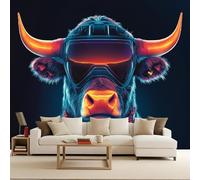 Wall Murals Punk Mechanical Bull Photo Wallpaper for Living Room Cow Grassland Non-Woven 500x280cm Mural Panoramic Large Photo Paper Wall Murals Animal for Bedrooms Eco-Friendly Decoration