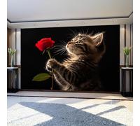 Wall Murals Red Tabby cat Wall Mural 200 x 140 cm Black Large Photo Wallpaper HD Printing Waterproof for Living Room Bedroom Bathroom
